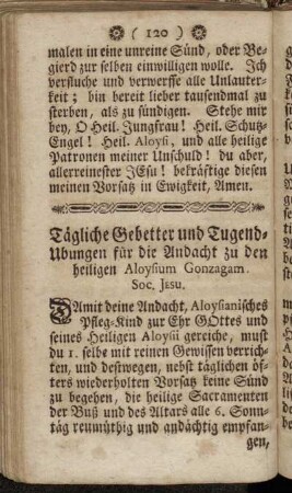 Tägliche Gebetter und Tugend-Ubungen[...] - Tägliche Andachts-Aufopferung.