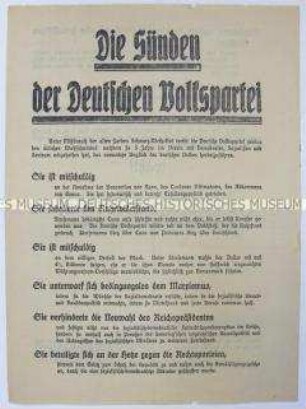 Wahlflugblatt der DNVP zur Reichstagswahl 1924 mit scharfer Polemik gegen die DVP