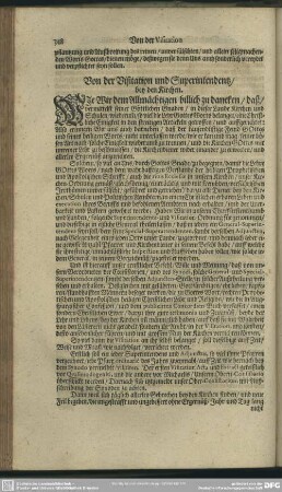 Von der Visitation und Superintendentz, bey den Kirchen