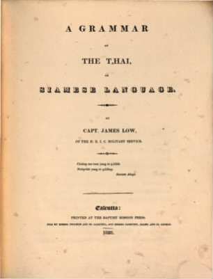 A Grammar of the Thai or Siamese Language