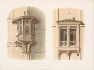 Haus des Baurat W. Stier, Berlin: Perspektivische Ansicht Erker, Ansicht Fenster (aus: Architektonisches Skizzenbuch, H. 15, 1854)