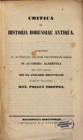 Critica de historia Borussiae antiqua