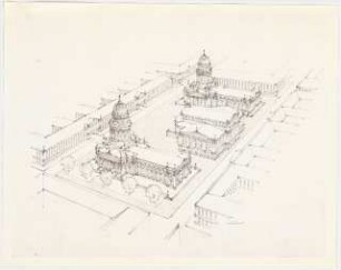 Wiederaufbauplanung der Berliner Innenstadt, Gendarmenmarkt: Perspektivische Ansicht von oben
