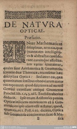 De Natura Opticae. Praefatio.