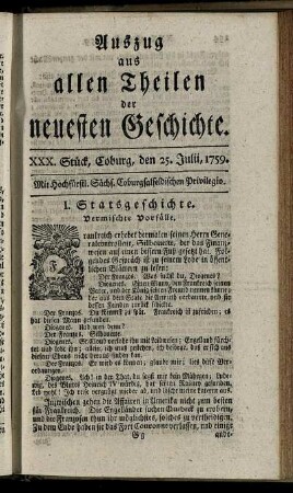 XXX. Stück, Coburg, den 25. Julii, 1759.