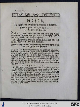 Gesetz, die abgesetzten Rechnungsbeamten betreffend.