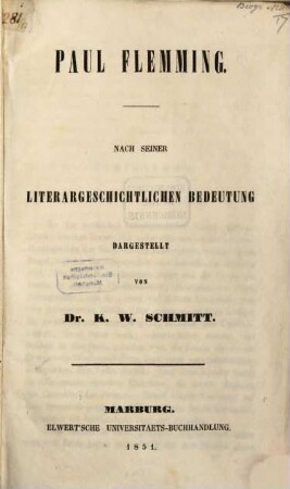 Paul Flemming : nach seiner literargeschichtlichen Bedeutung