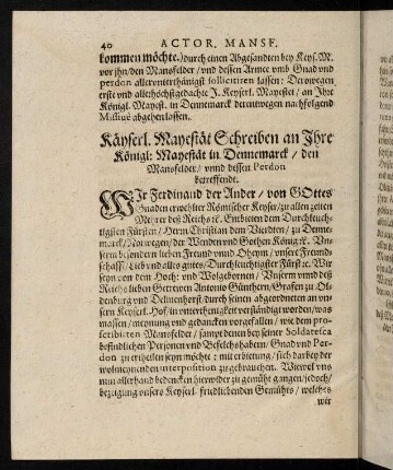 40-41, Käyserl. Mayestät Schreiben an Ihre Königl. Mayestät in Dennemarck