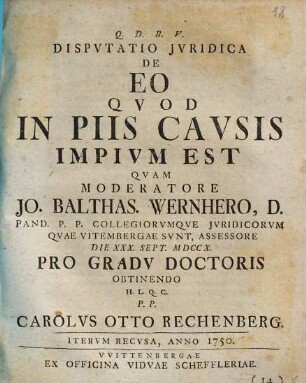 Dispvtatio Jvridica De Eo Qvod In Piis Cavsis Impivm Est