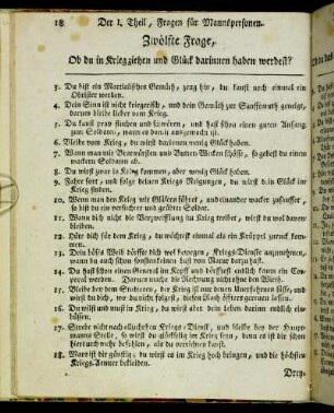 Zwölfte Frage, Ob du in Krieg ziehen und Glück darinnen haben werdest?
