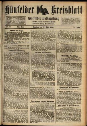 Erste Ausgabe vom Samstag, den 27. März 1926.