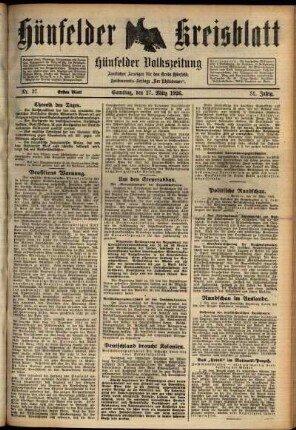 Erste Ausgabe vom Samstag, den 27. März 1926.