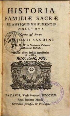 Historia familiae sacrae : ex antiquis monumentis collecta