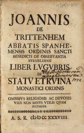 Liber lugubris de statu et ruina monastici ordinis