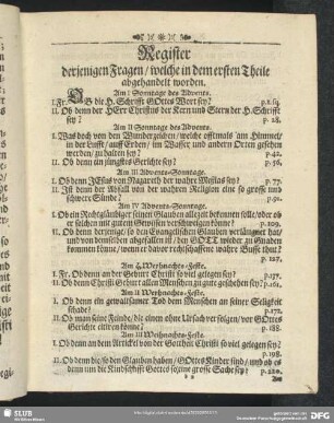 Register derjenigen Fragen, welche in dem ersten Theile abgehandlet worden