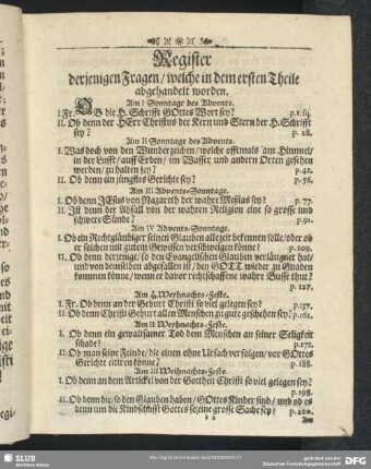 Register derjenigen Fragen, welche in dem ersten Theile abgehandlet worden
