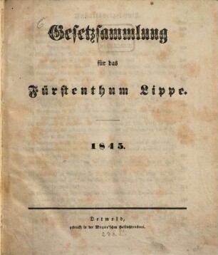 Gesetz-Sammlung für das Fürstentum Lippe, 1845