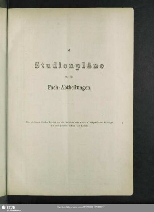 d. Studienpläne für die Fach-Abtheilungen
