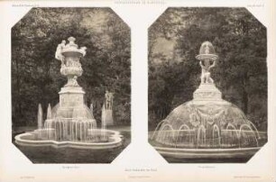 Fontainenbau in Sanssouci, Potsdam: Dresdener Vase, Froschfontäne: Perspektivische Ansichten (aus: Atlas zur Zeitschrift für Bauwesen, hrsg. v. G. Erbkam, Jg. 3, 1853)