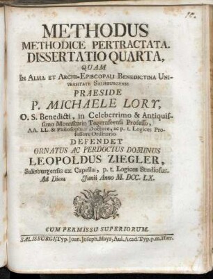 Methodus Methodice Pertractata. Dissertatio Quarta