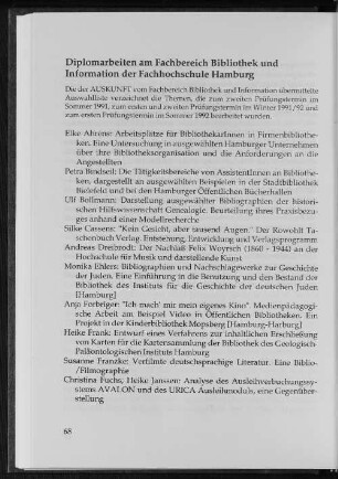Diplomarbeiten am Fachbereich Bibliothek und Information der Fachhochschule Hamburg