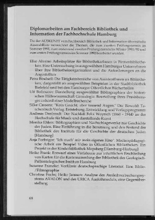 Diplomarbeiten am Fachbereich Bibliothek und Information der Fachhochschule Hamburg