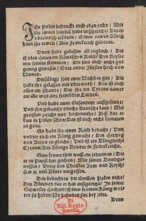 JHr Polen bedenckt euch eben recht/ Wie || jhr ewern handel habt außgericht/