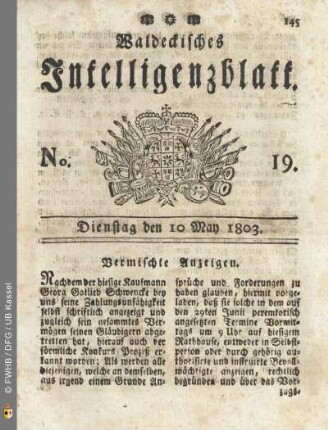No. 19. Dienstag den 10 May 1803