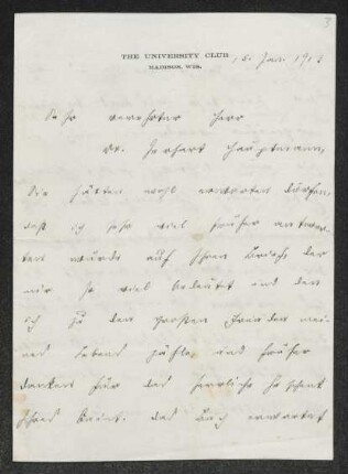 Brief von Eugen Kühnemann an Gerhart Hauptmann