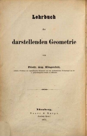 Lehrbuch der darstellenden Geometrie, 1