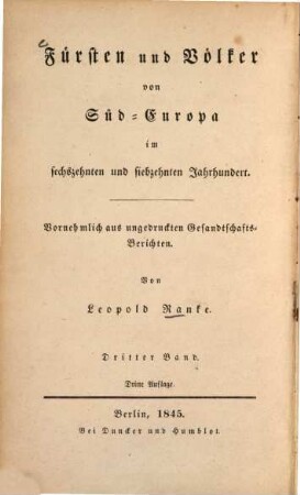 Fürsten und Völker von Süd-Europa im sechszehnten und siebzehnten Jahrhundert : vornehmlich aus ungedruckten Gesandtschafts-Berichten, 3. Die römischen Päpste, ihre Kirche und ihr Staat im sechszehnten und siebzehnten Jahrhundert ; Bd. 2