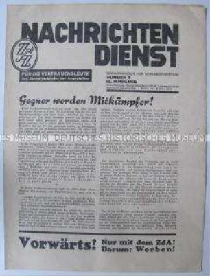 Mitteilungsblatt für Funktionäre des Zentralverbandes der Angestellten "Nachrichtendienst"
