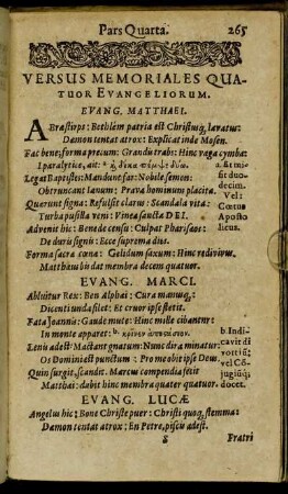 Versus Memoriales Quatuor Evangeliorum.