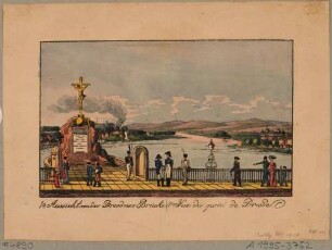 Das Kruzifix auf der alten Augustusbrücke (von Pöppelmann 1727-1721 gebaut), Blick von der Brücke nach Westen