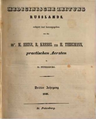 Medicinische Zeitung Russlands. 3. 1846