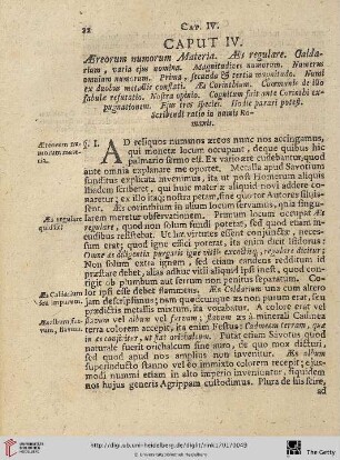 Caput IV: Æreorum numorum Materia