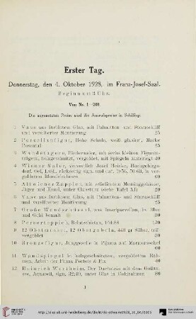 Erster Tag: Donnerstag, den 4. Oktober 1928 (Nr. 1-240)