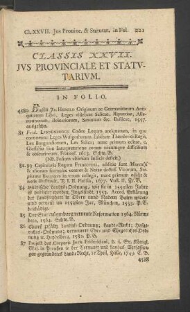 Classis XXVII. Jus Provinciale Et Statutarium