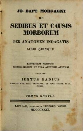 Jo Bapt. Morgagni de sedibus et causis morborum per anatomen indagatis : libri quinque. 6