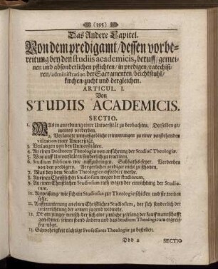 Articul I. Von Studiis Academicis.
