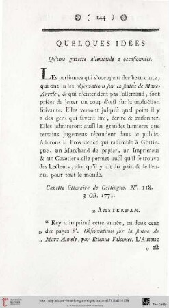 Quelques idées qu'une gazette allemande à occasionnées