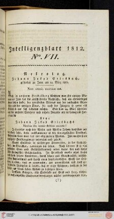 Intelligenzblatt Nro. VII