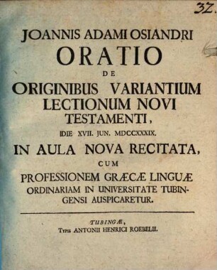 Oratio de originibus variantium lectionum Novi Testamenti