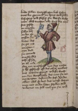 Figur (Der siebte Vend): Amtleute, Stadtpfleger, Zöllner, Krämer, mit den Attributen Schlüssel, Elle und Geldbeutel