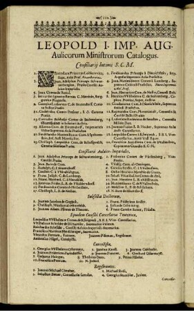 Leopold I. Imp. Aug. Aulicorum Ministrorum Catalogus