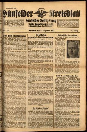 Ausgabe vom Mittwoch, den 17. Dezember 1941.