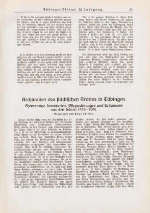 21-28 Archivalien des städtischen Archivs in Tübingen