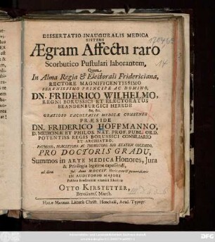 Dissertatio Inauguralis Medica Sistens Ægram Affectu raro Scorbutico Pustulari laborantem