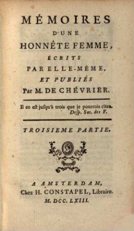 Mémoires D'Une Honnête Femme, 3