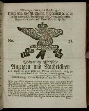 No. 15. Montags, den 12ten April 1751.